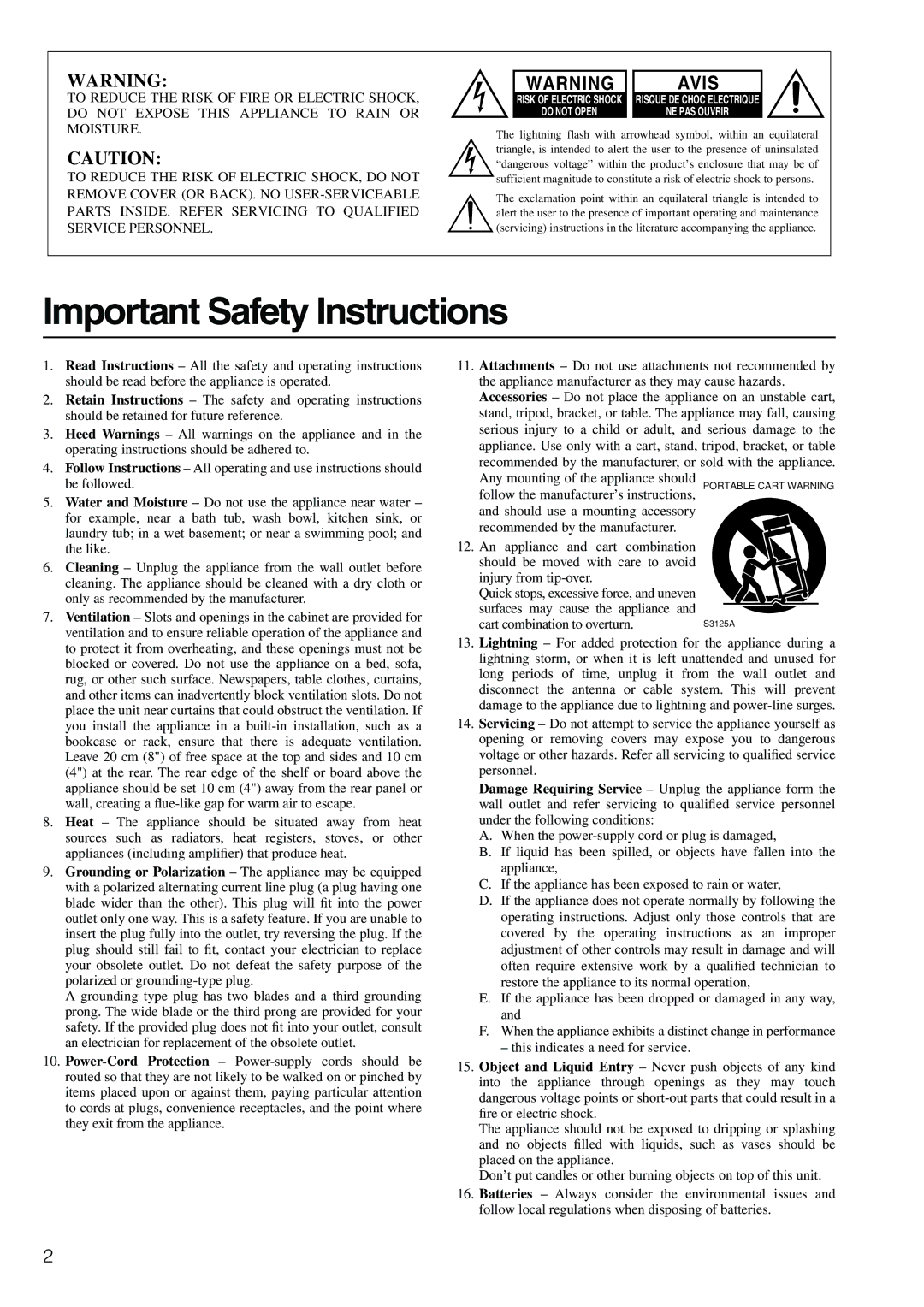 Onkyo TX-SR601E, TX-SR701E instruction manual Important Safety Instructions, Avis 