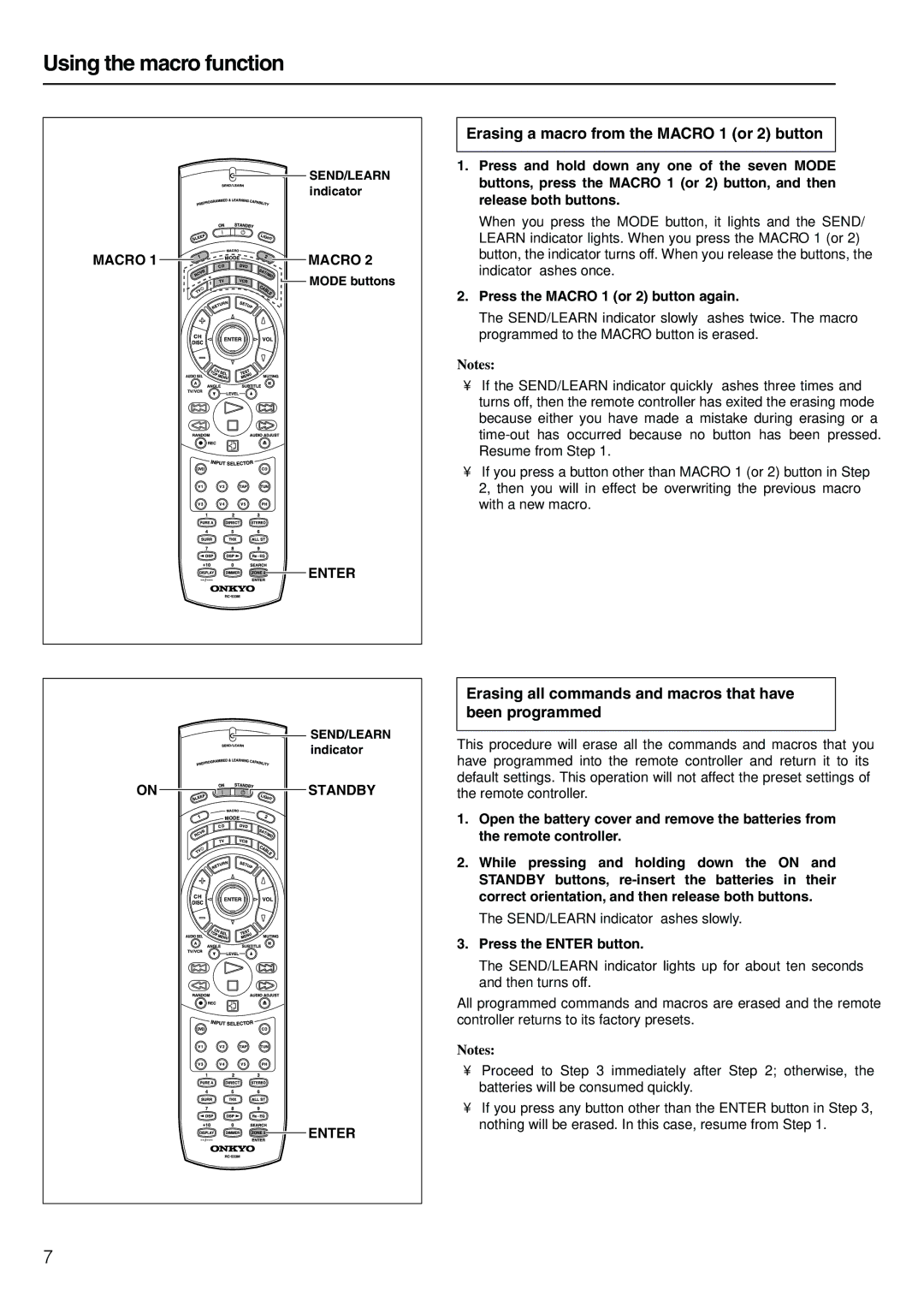 Onkyo TX-SR601E, TX-SR701E instruction manual Using the macro function, Erasing a macro from the Macro 1 or 2 button 