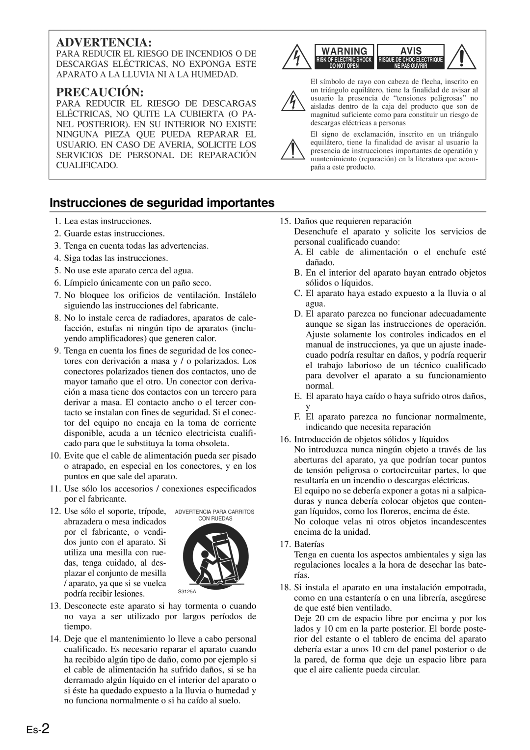 Onkyo TX-SR705 manual Instrucciones de seguridad importantes 