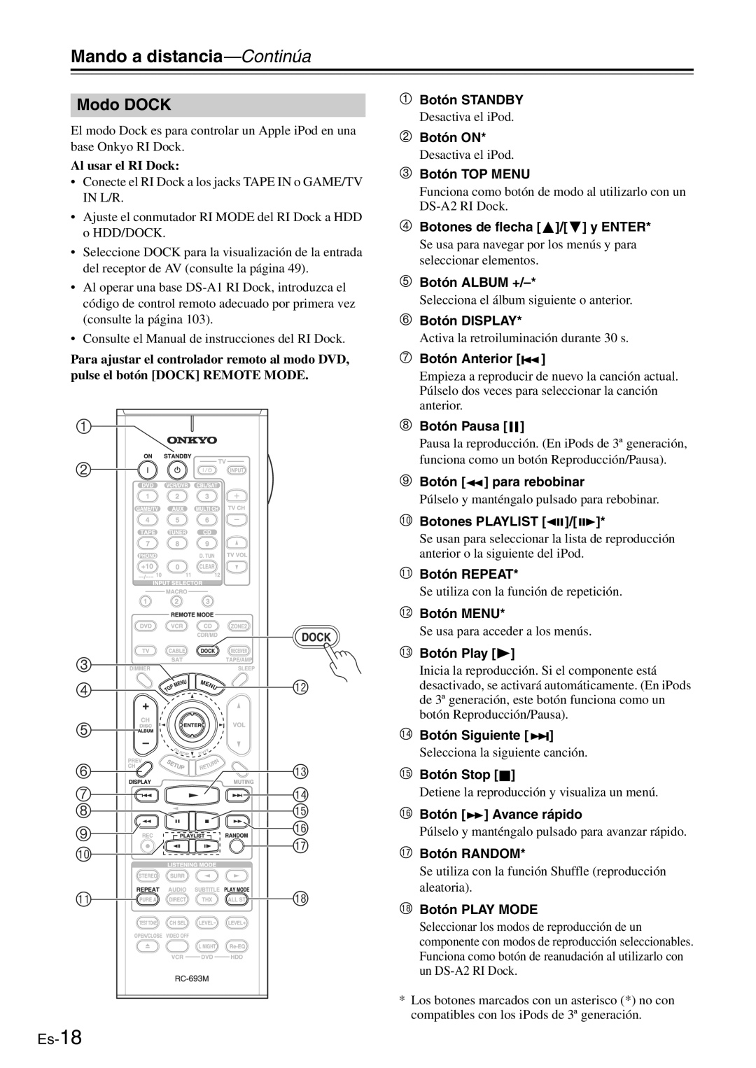 Onkyo TX-SR705 manual Modo Dock 