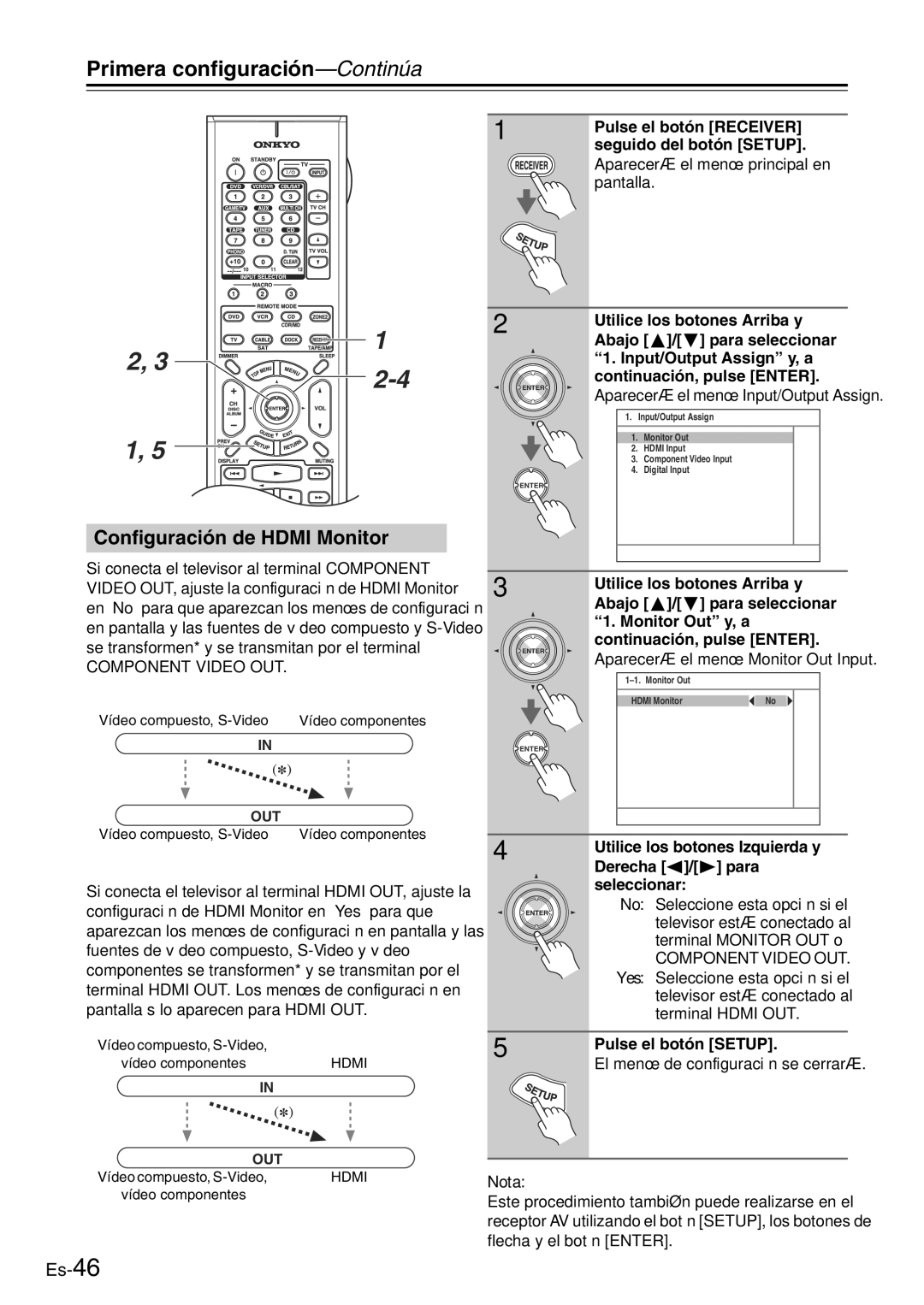 Onkyo TX-SR705 manual Configuración de Hdmi Monitor 