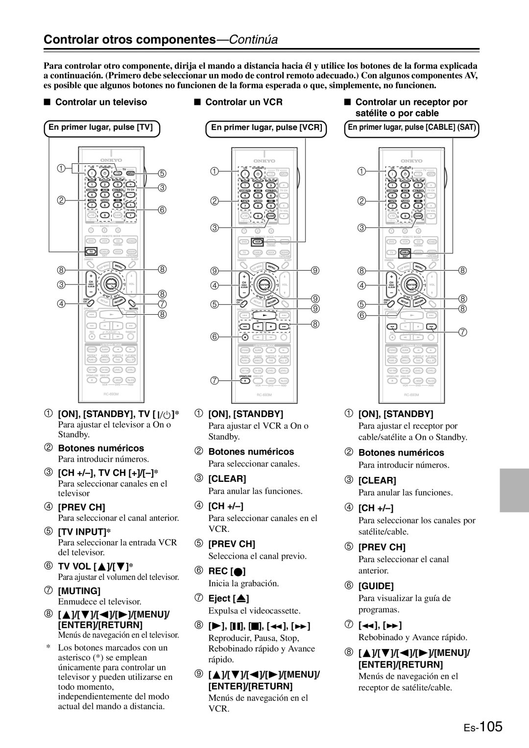 Onkyo TX-SR705 manual  Botones numéricos, Eject 