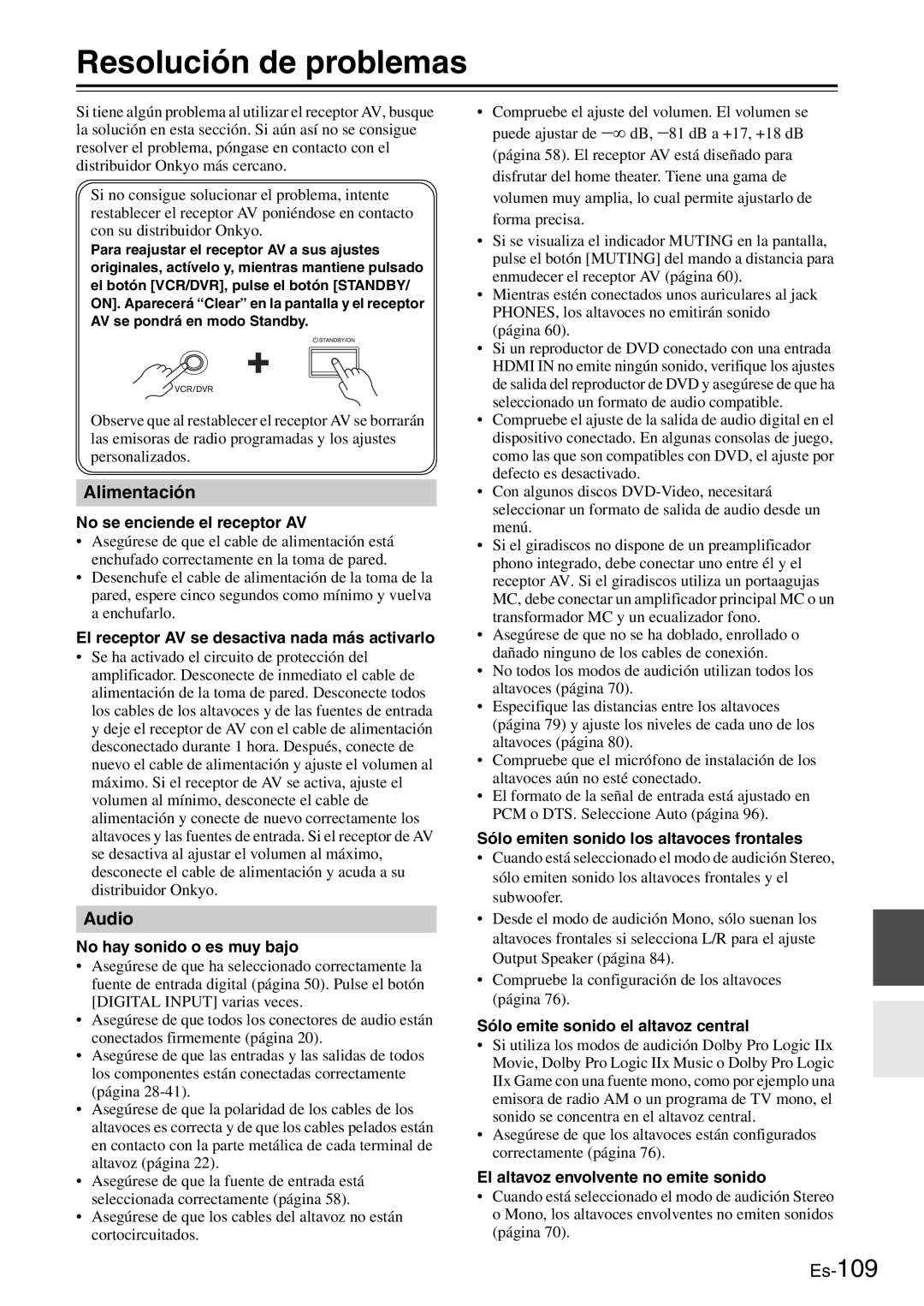 Onkyo TX-SR705 manual Resolución de problemas 