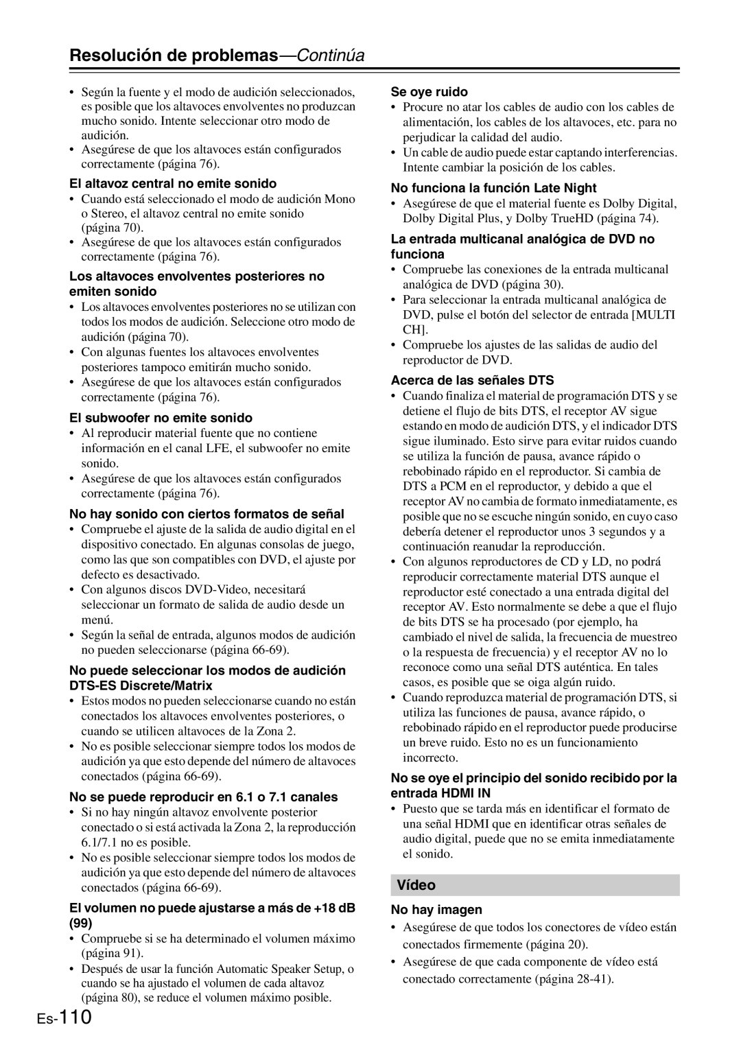 Onkyo TX-SR705 manual Resolución de problemas-Continúa 