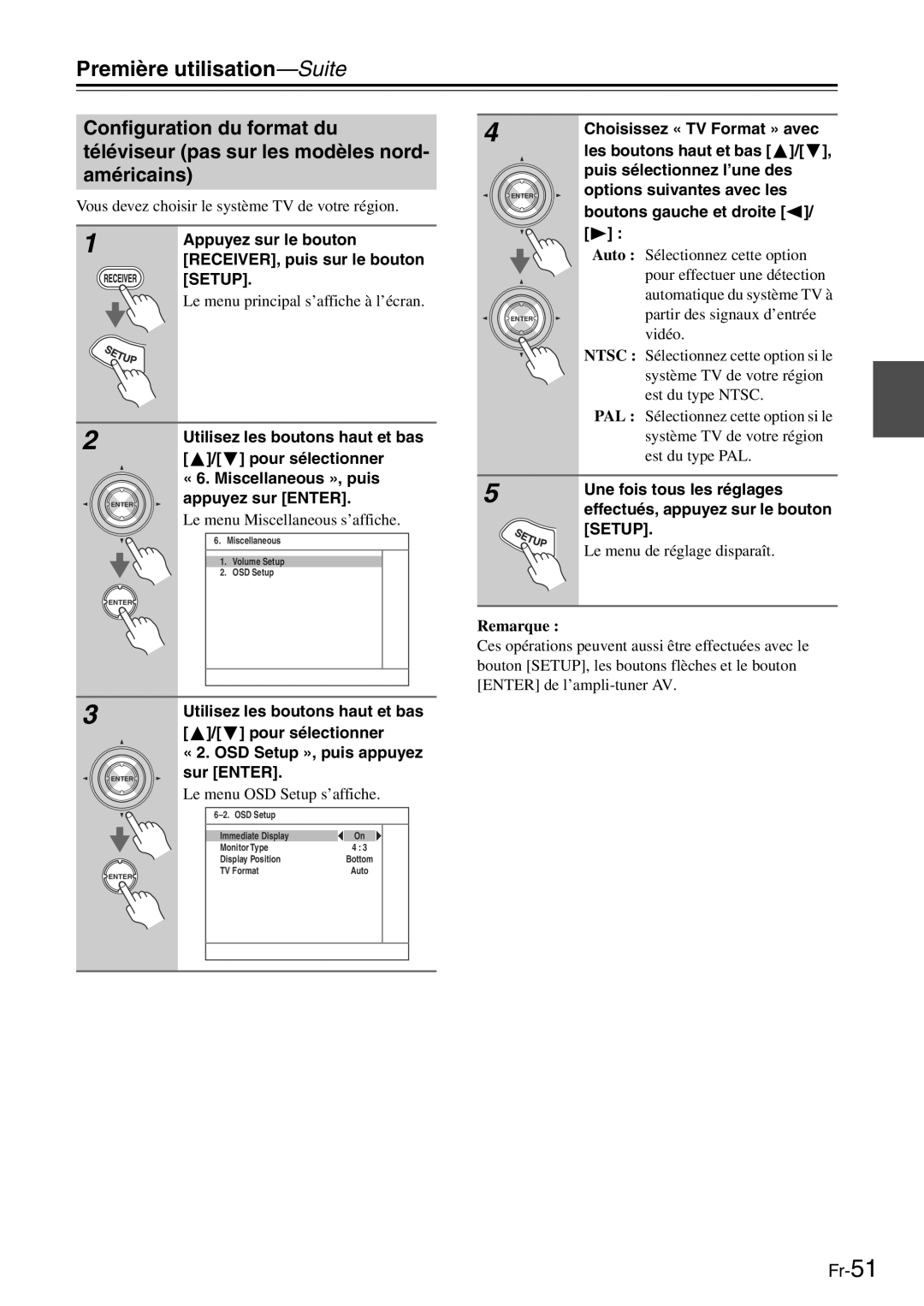 Onkyo TX-SR705 manual Vous devez choisir le système TV de votre région, Le menu Miscellaneous s’affiche 