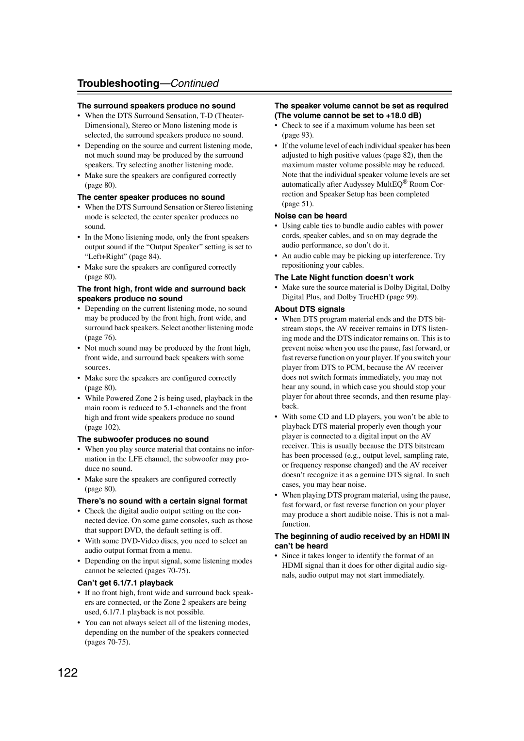 Onkyo TX-SR707 instruction manual 122, Troubleshooting 