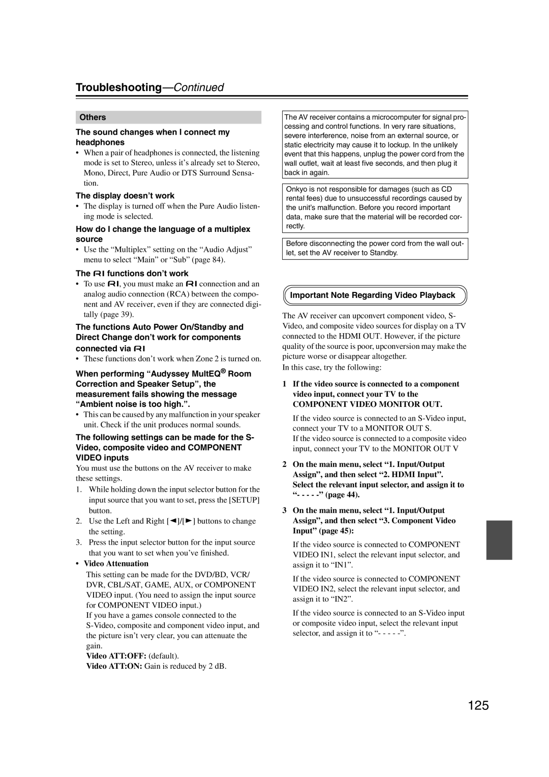 Onkyo TX-SR707 instruction manual 125 