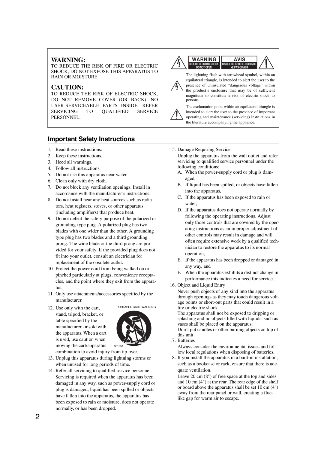 Onkyo TX-SR707 instruction manual Important Safety Instructions, Avis 