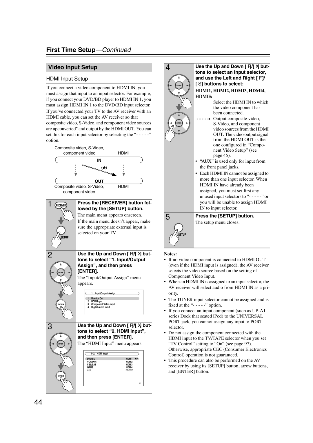 Onkyo TX-SR707 instruction manual Video Input Setup, Hdmi Input Setup 