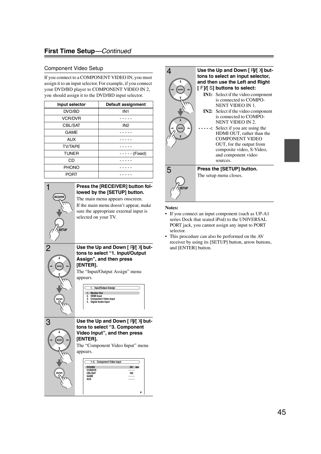 Onkyo TX-SR707 instruction manual Component Video Setup, Tons to select 3. Component, Video Input, and then press, Appears 