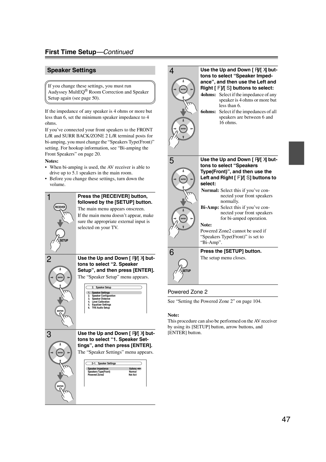 Onkyo TX-SR707 instruction manual Speaker Settings, Powered Zone 