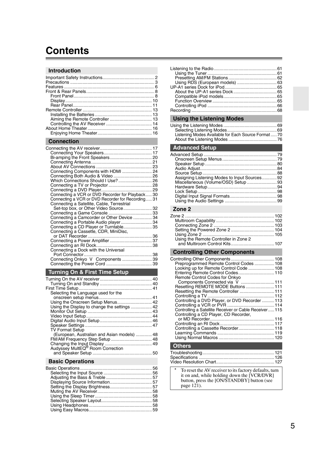 Onkyo TX-SR707 instruction manual Contents 