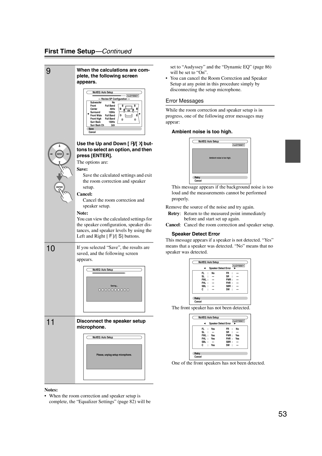 Onkyo TX-SR707 instruction manual Error Messages 