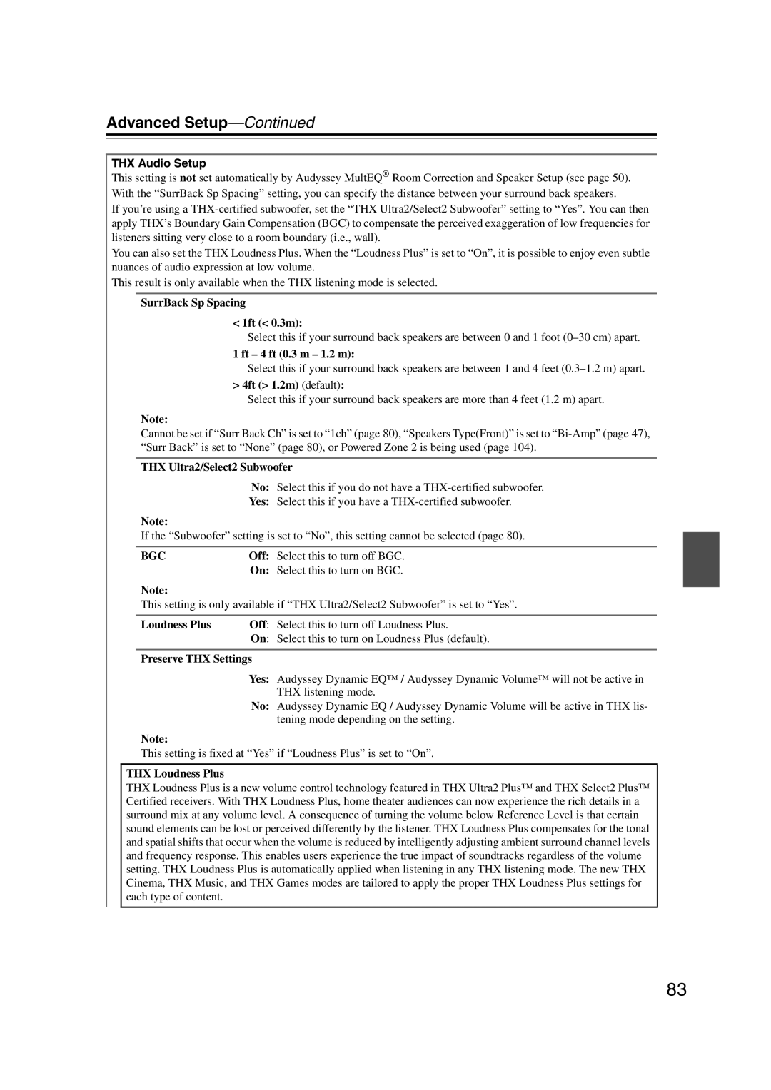 Onkyo TX-SR707 instruction manual THX Audio Setup 