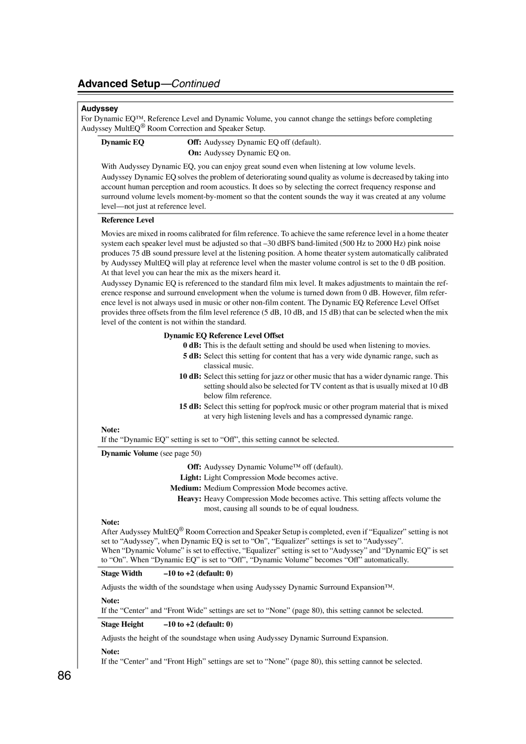 Onkyo TX-SR707 instruction manual Audyssey 