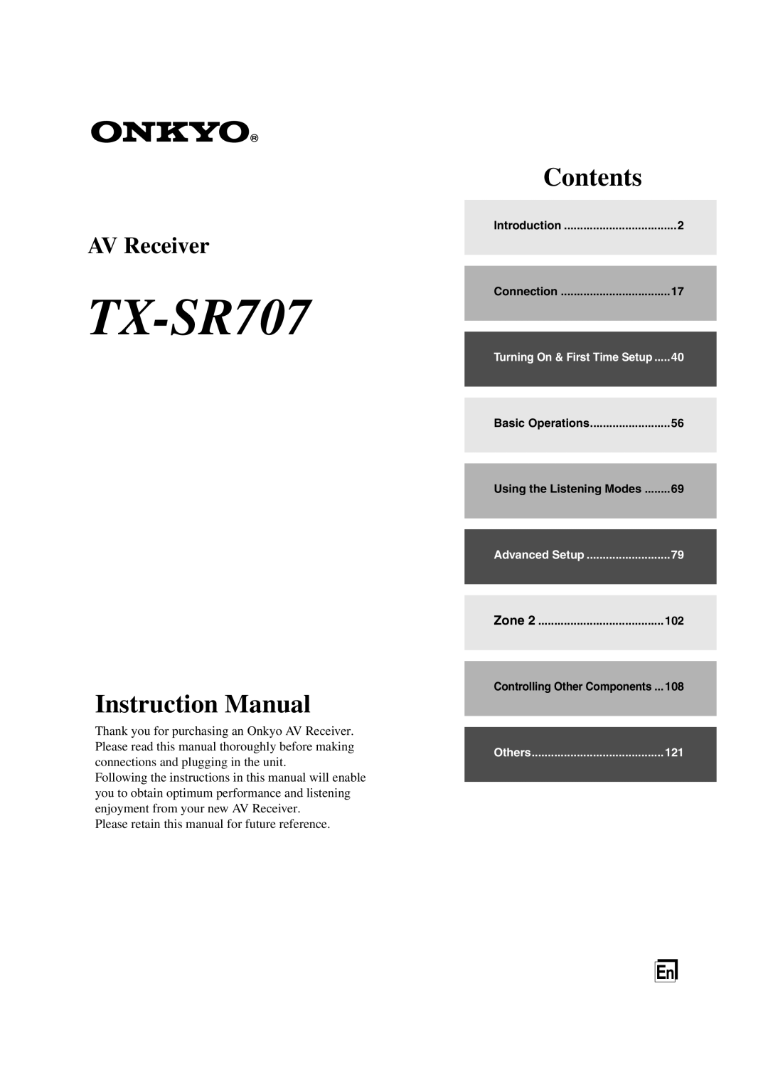Onkyo TX-SR707 instruction manual Instruction Manual, Contents, AV Receiver 