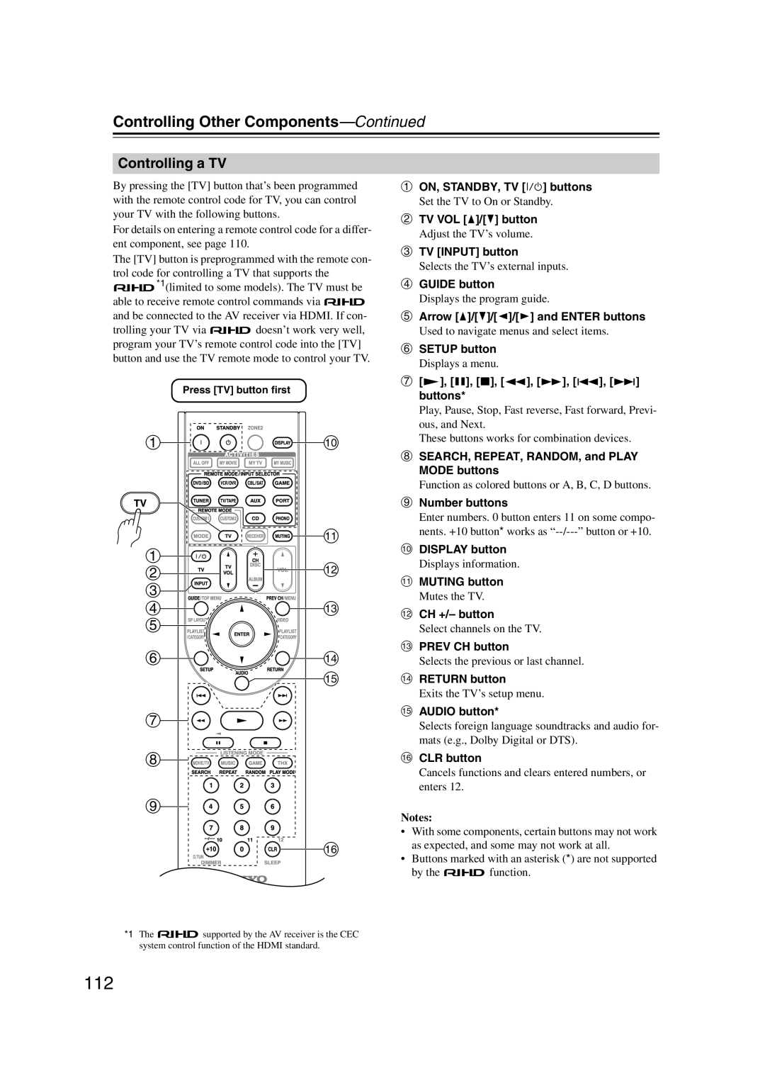 Onkyo TX-SR707 instruction manual fn o g, Controlling Other Components—Continued 