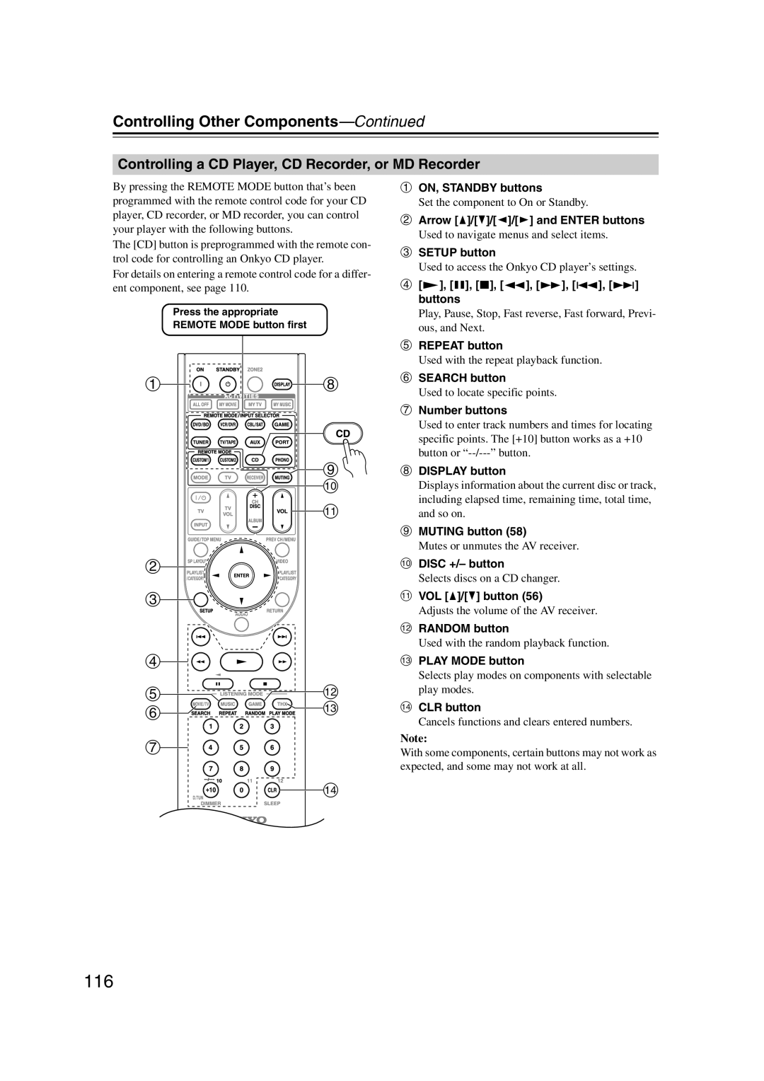 Onkyo TX-SR707 instruction manual ah i j k b c, d el, Controlling Other Components—Continued 