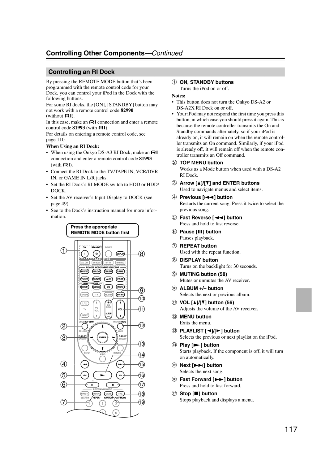 Onkyo TX-SR707 instruction manual Controlling Other Components—Continued 