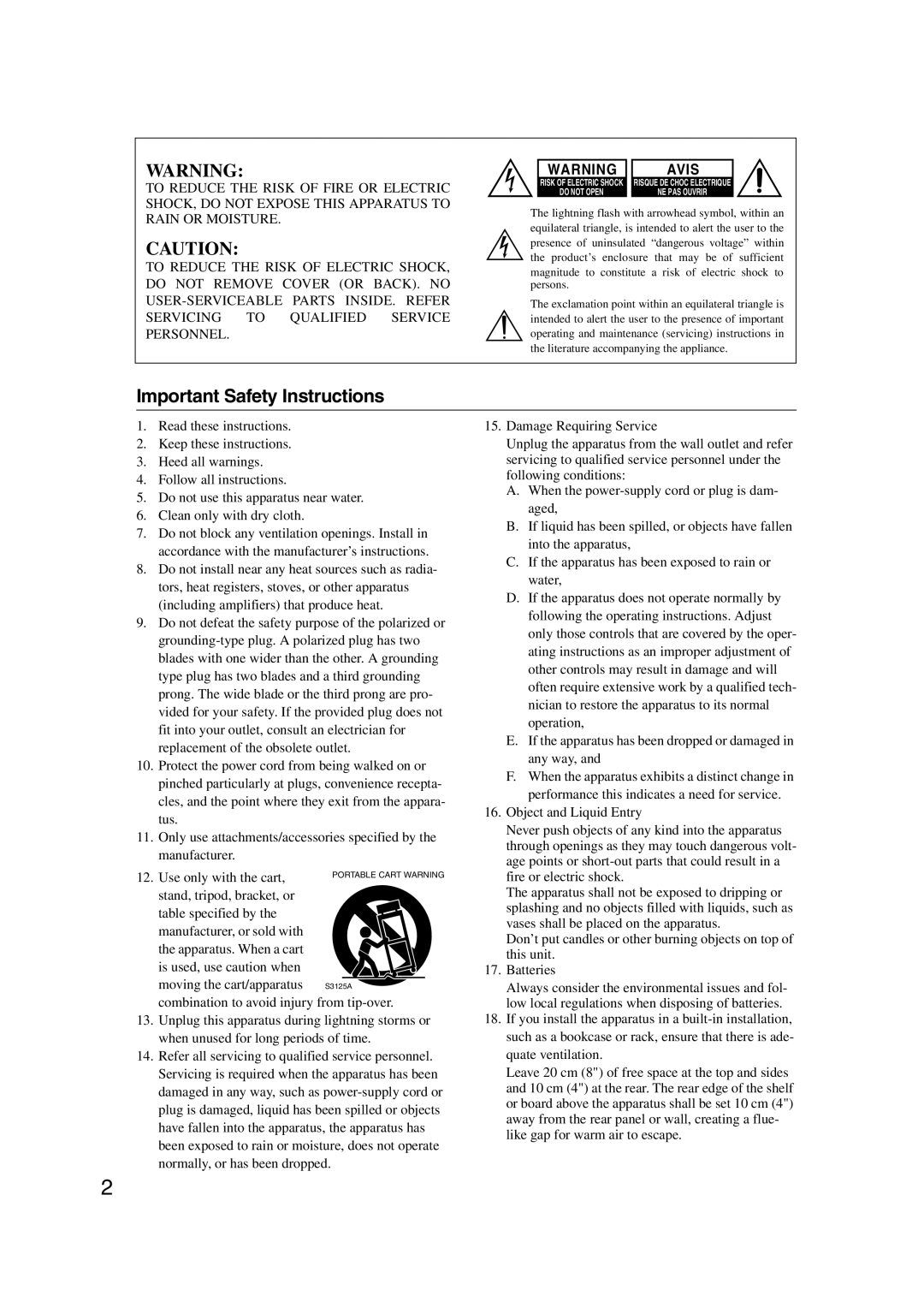 Onkyo TX-SR707 instruction manual Important Safety Instructions, Avis 