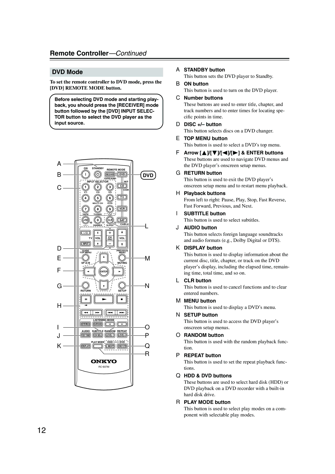 Onkyo TX-SR8350, TX-SR503E instruction manual DVD Mode, Dvd 