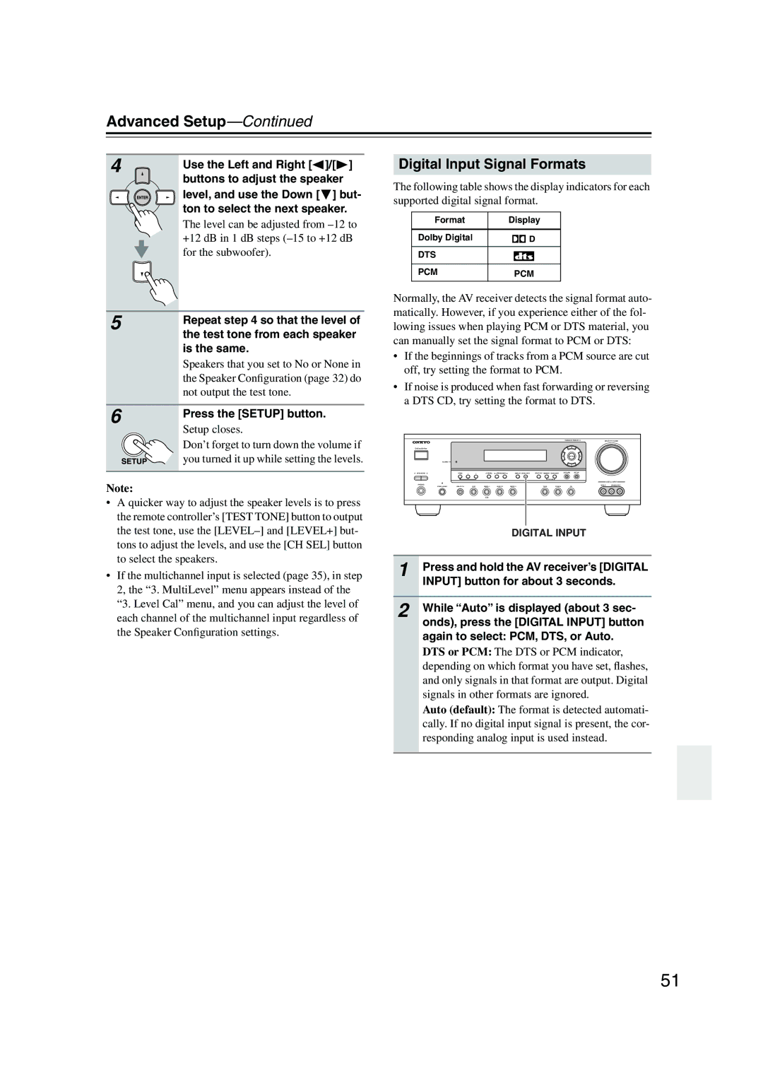 Onkyo TX-SR8350, TX-SR503E instruction manual Digital Input Signal Formats 