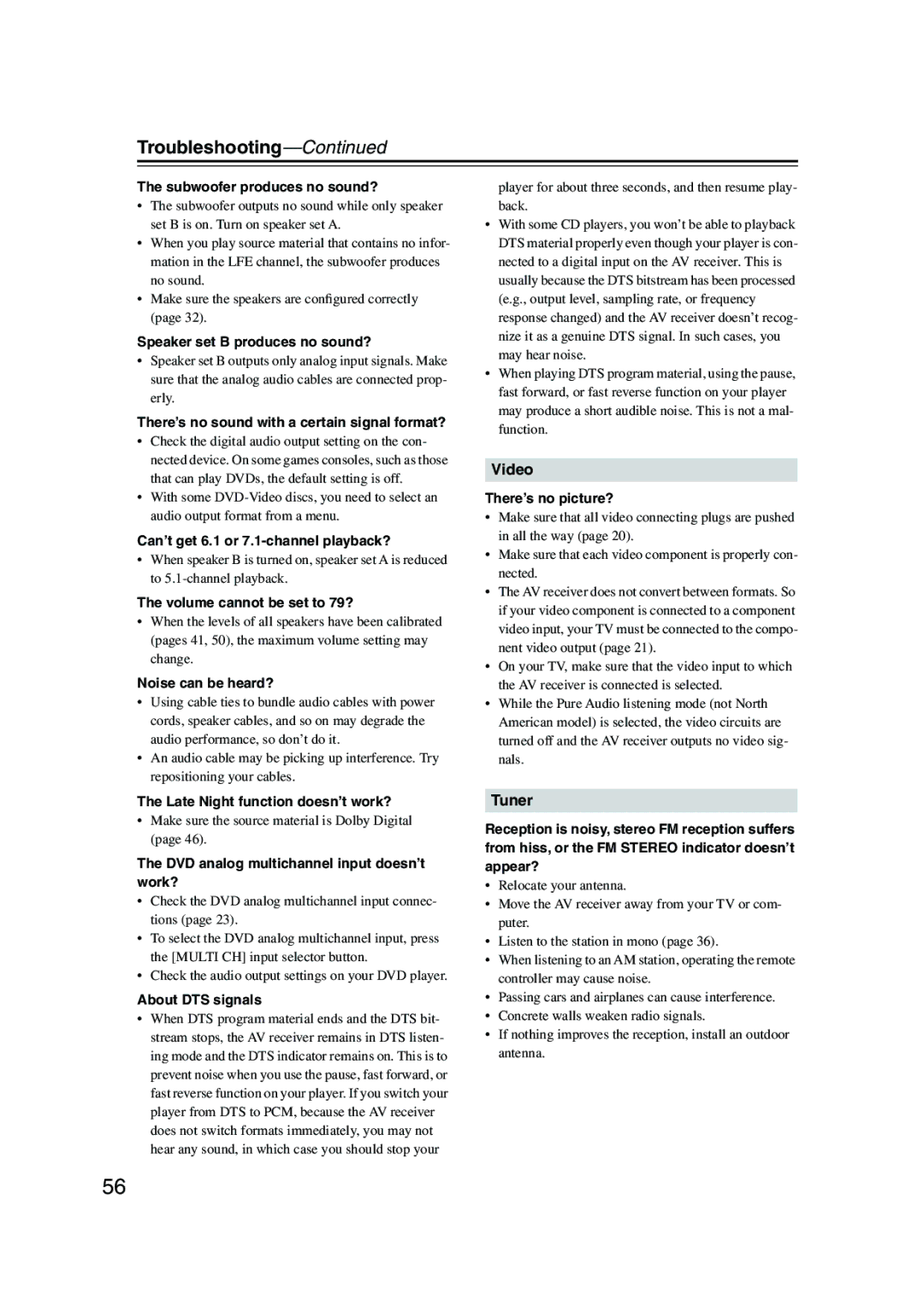 Onkyo TX-SR503E, TX-SR8350 instruction manual Troubleshooting 