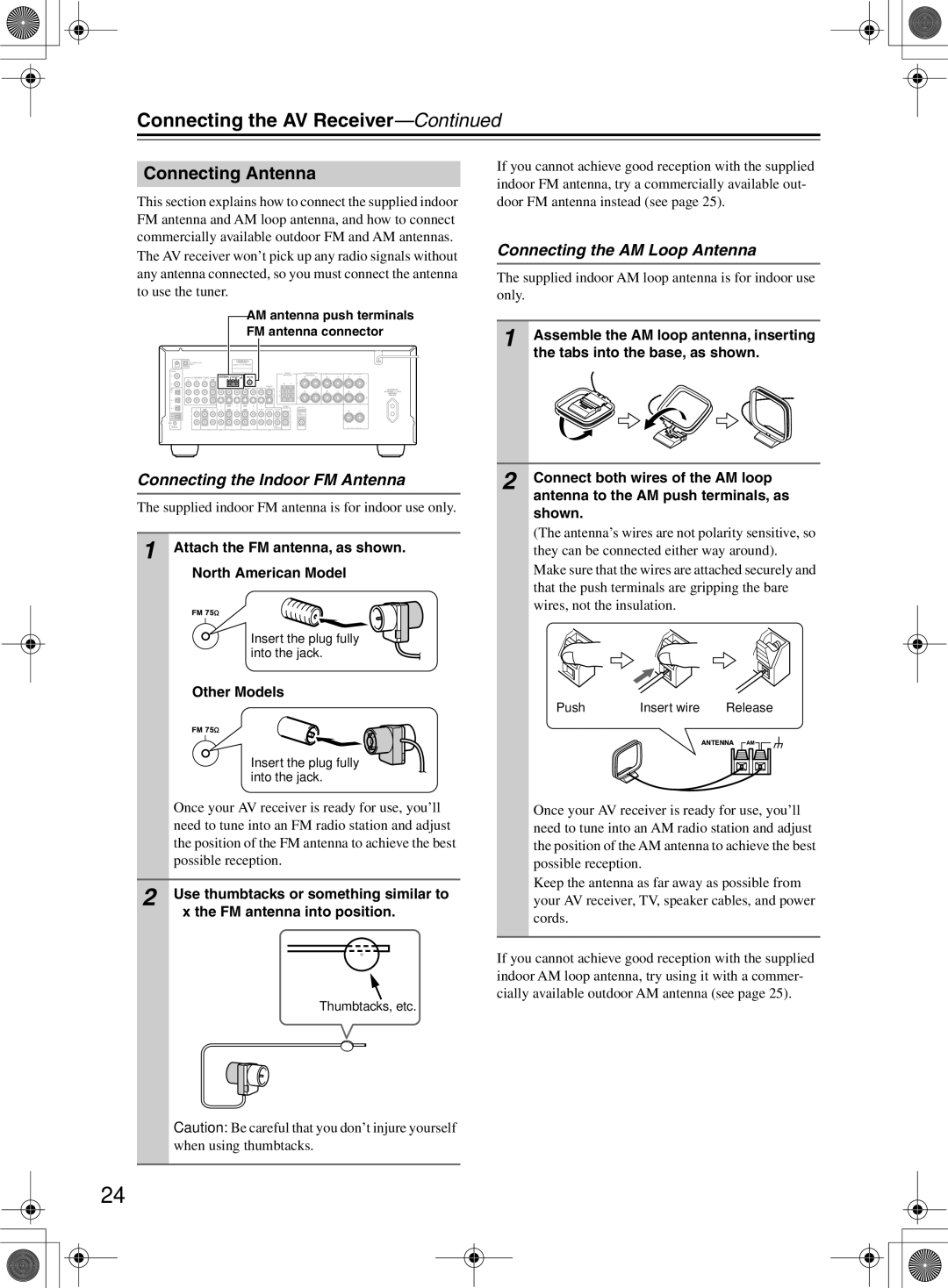 Onkyo TX-SR8360 Connecting Antenna, Connecting the Indoor FM Antenna, Connecting the AM Loop Antenna, Other Models 