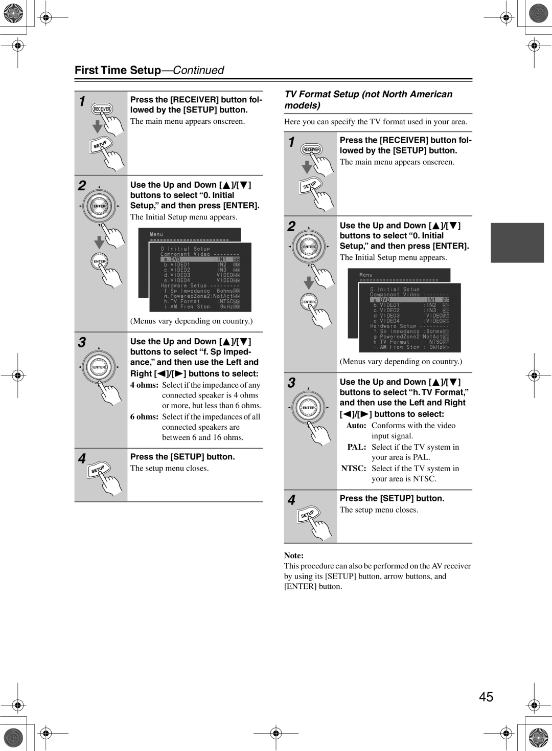 Onkyo TX-SR603/603E, TX-SR8360 instruction manual TV Format Setup not North American models 