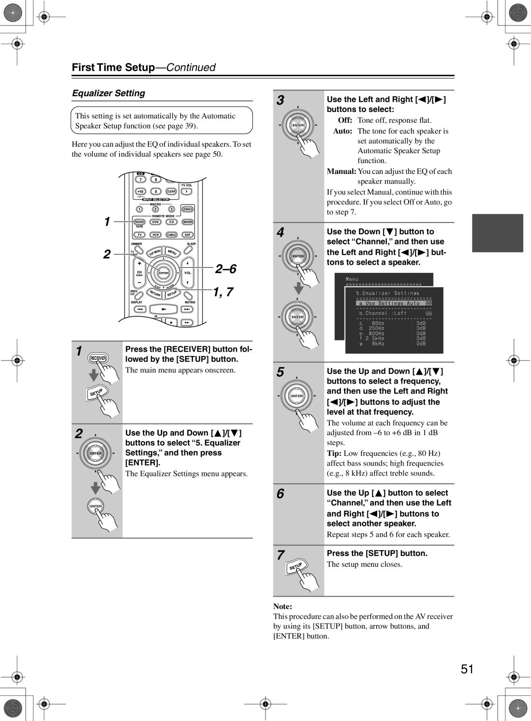 Onkyo TX-SR603/603E, TX-SR8360 instruction manual Equalizer Setting 