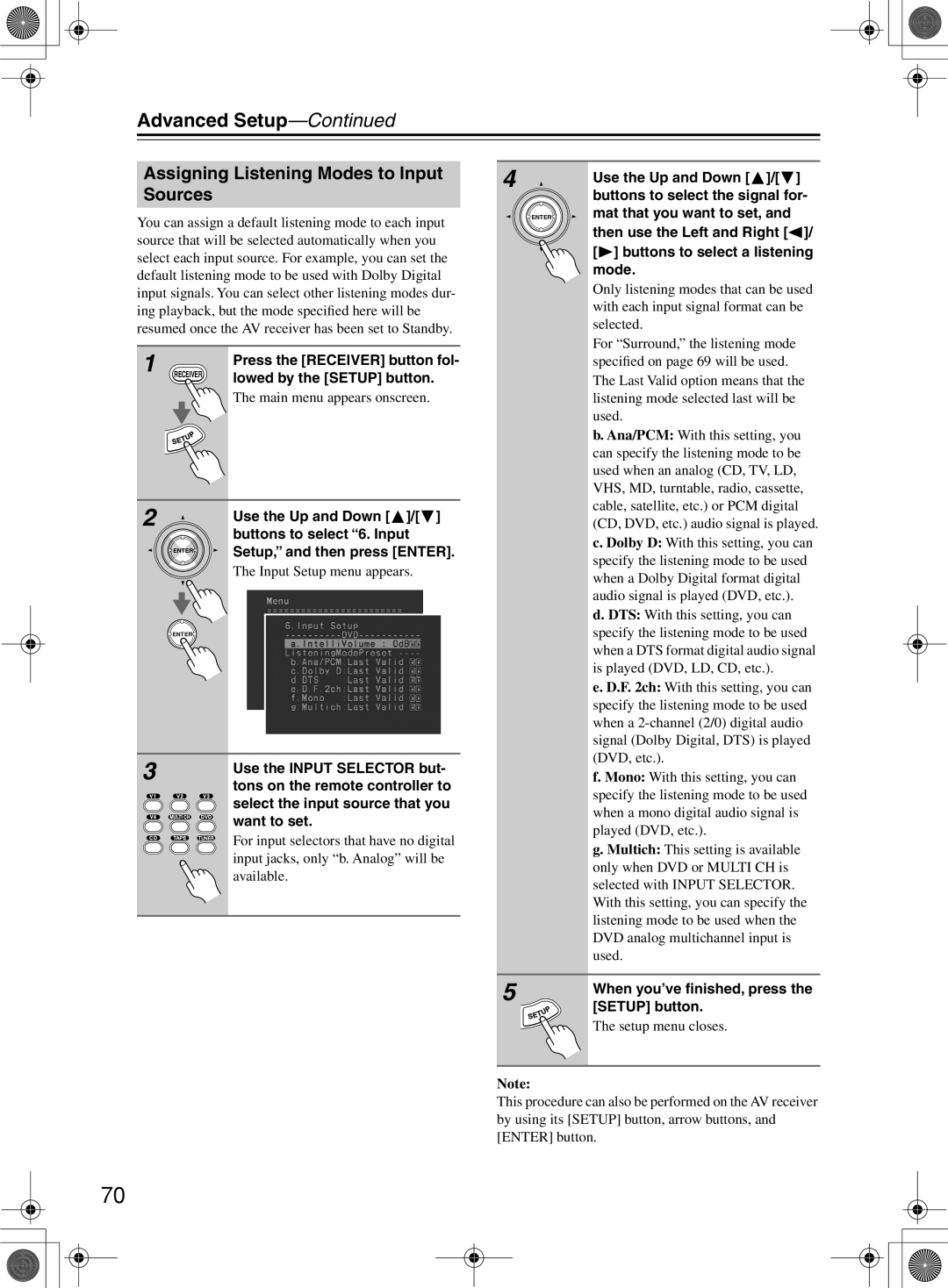 Onkyo TX-SR8360, TX-SR603/603E instruction manual Assigning Listening Modes to Input Sources 