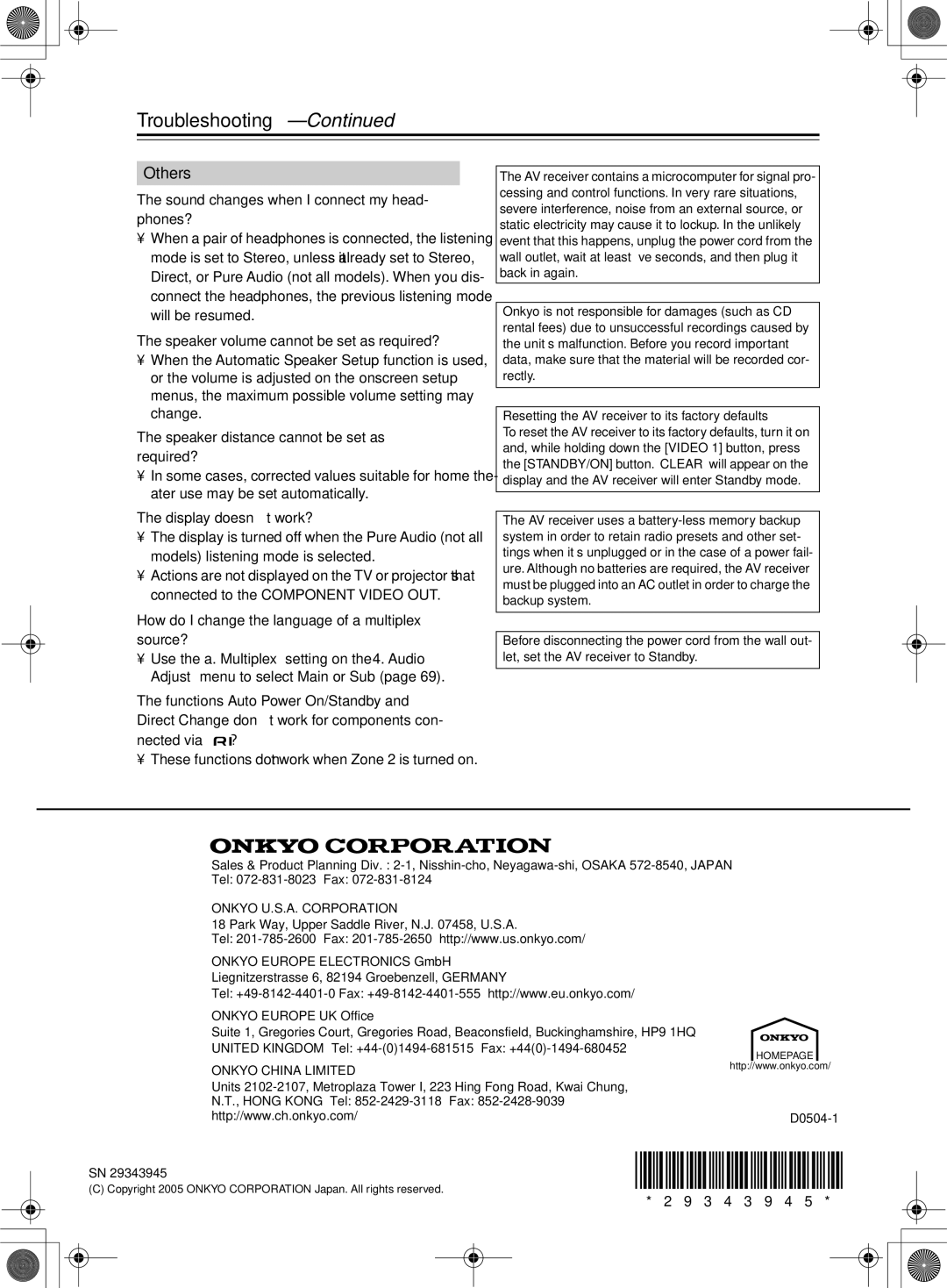 Onkyo TX-SR8360 Sound changes when I connect my head- phones?, Speaker volume cannot be set as required?, Source? 