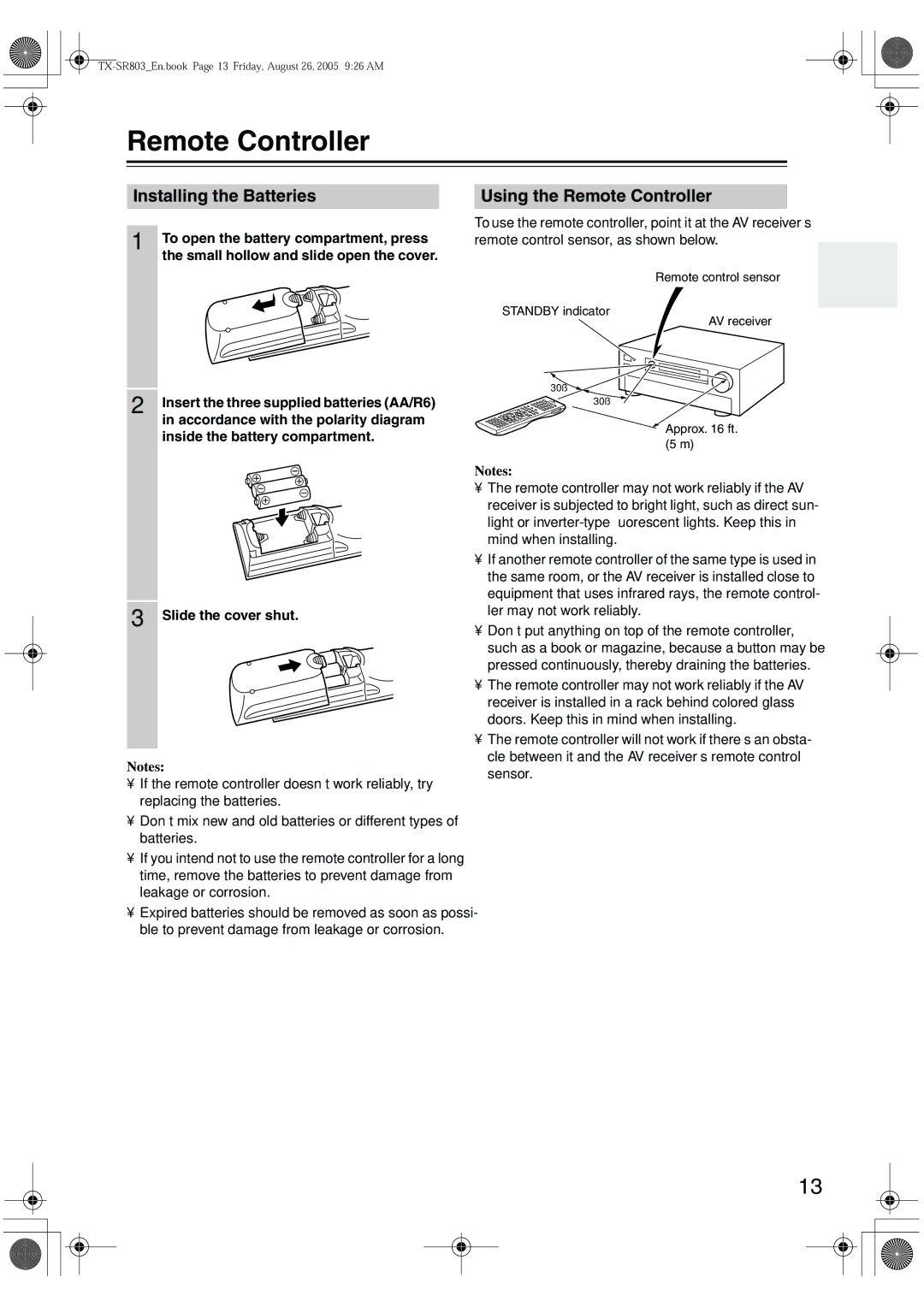 Onkyo TX-SR 803E, TX-SR8370, TX-SR803, TX-SR703E instruction manual Installing the Batteries, Using the Remote Controller 