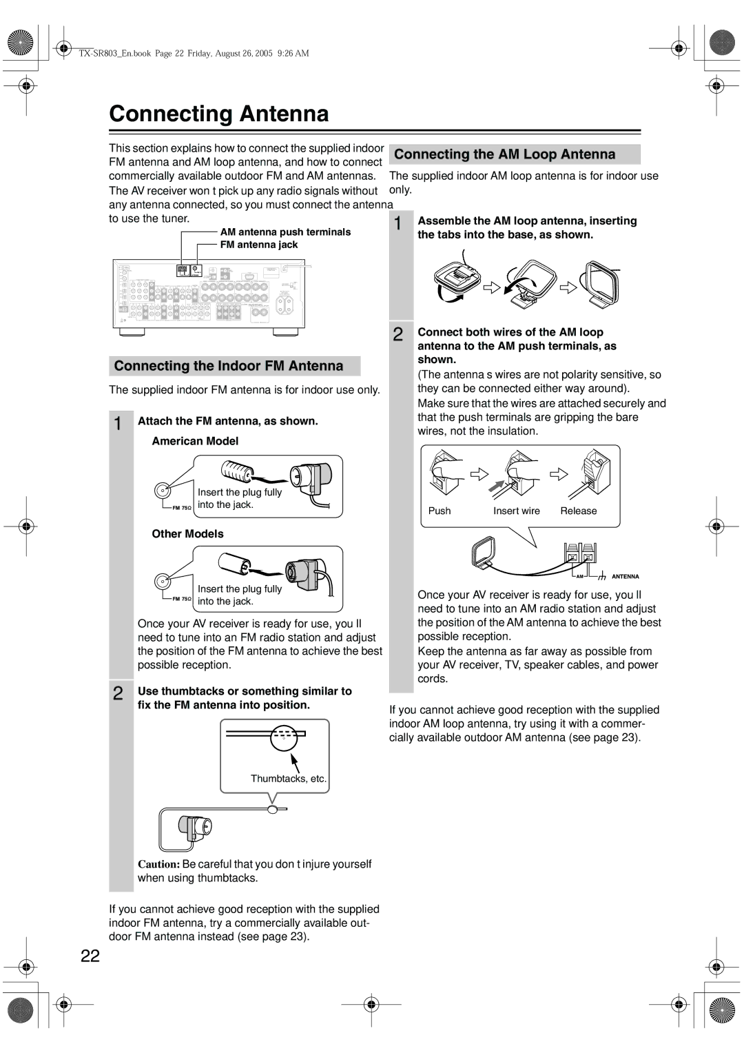 Onkyo TX-SR703E Connecting Antenna, Connecting the Indoor FM Antenna, Connecting the AM Loop Antenna, Other Models 