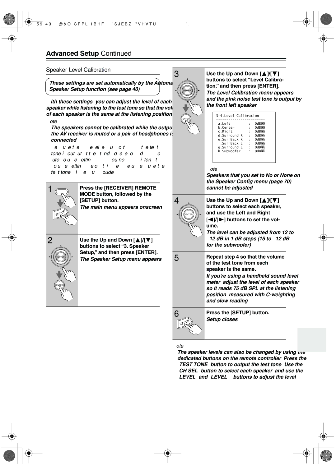 Onkyo TX-SR 803E, TX-SR8370, TX-SR803, TX-SR703E instruction manual Speaker Level Calibration 