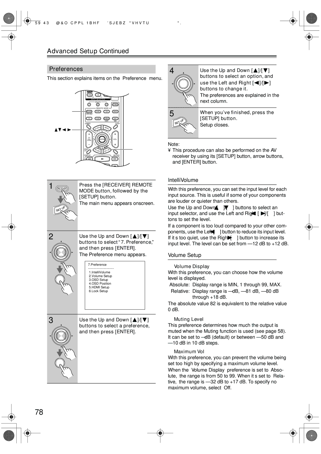 Onkyo TX-SR 803E, TX-SR8370, TX-SR803, TX-SR703E instruction manual Preferences, IntelliVolume, Volume Setup 