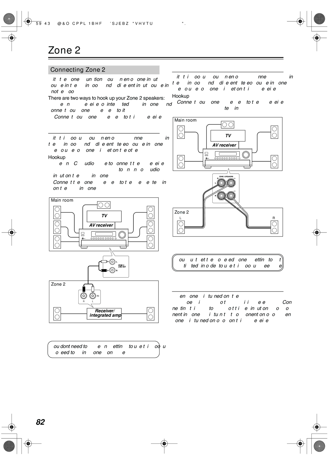 Onkyo TX-SR703E, TX-SR8370 Connecting Zone, Using an Amp in Zone, Using Only Speakers in Zone, Zone 2 12V Trigger 