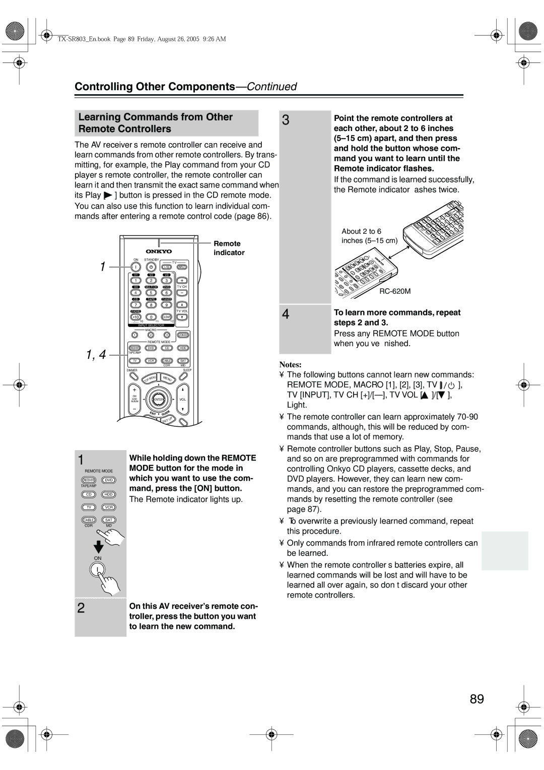 Onkyo TX-SR8370, TX-SR803, TX-SR703E, TX-SR 803E instruction manual Learning Commands from Other Remote Controllers 