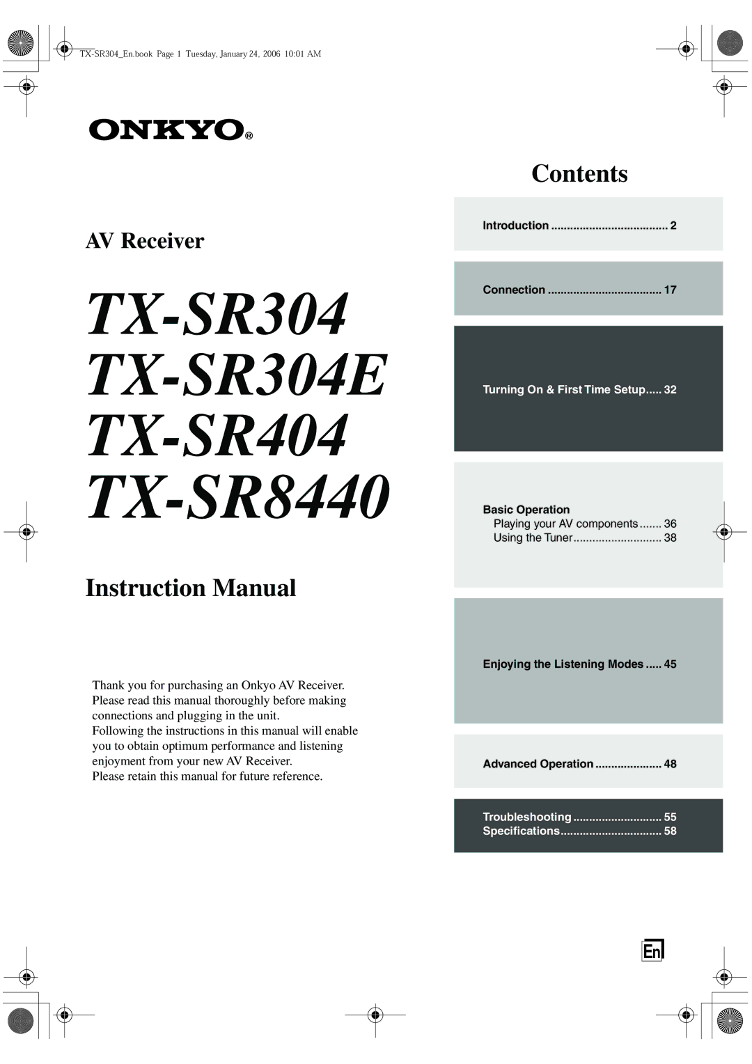 Onkyo TX-SR404, TX-SR304E instruction manual TX-SR8440 