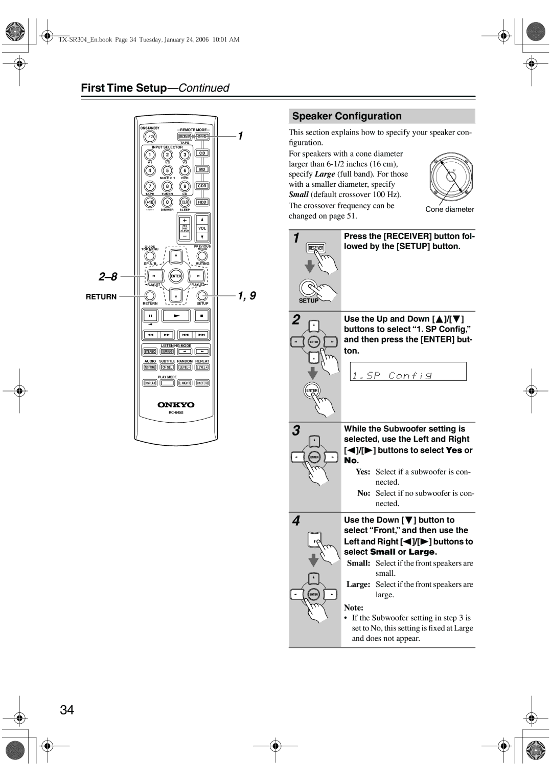 Onkyo TX-SR404, TX-SR8440, TX-SR304E instruction manual First Time Setup 