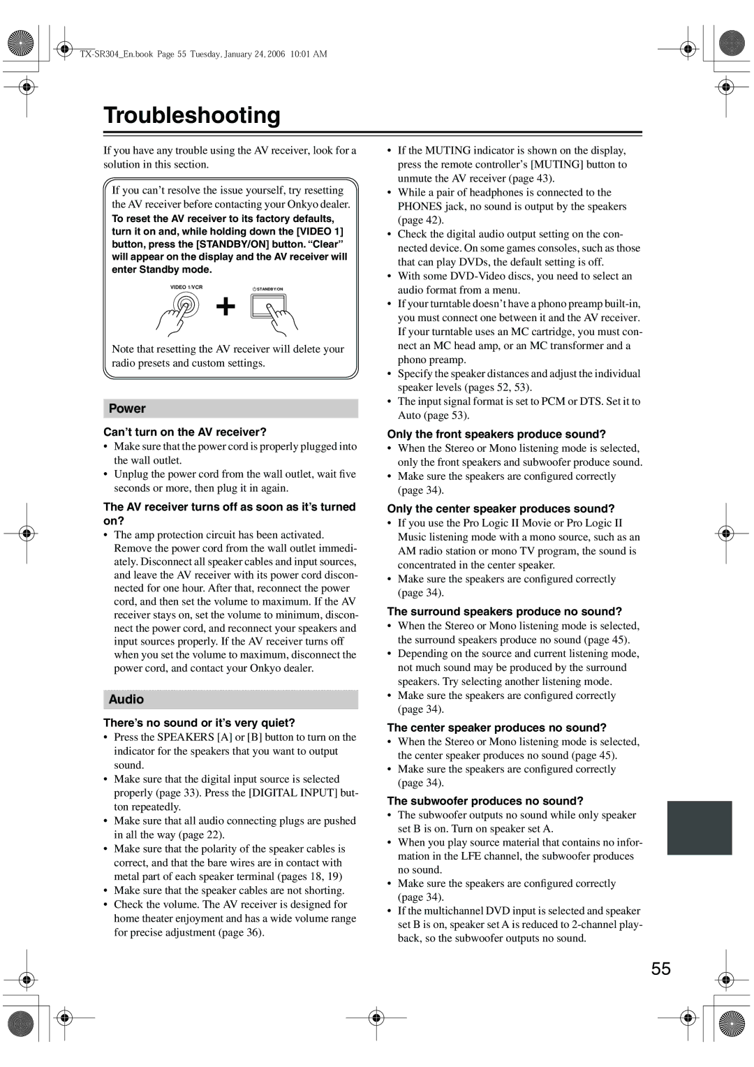 Onkyo TX-SR404, TX-SR8440, TX-SR304E instruction manual Troubleshooting 