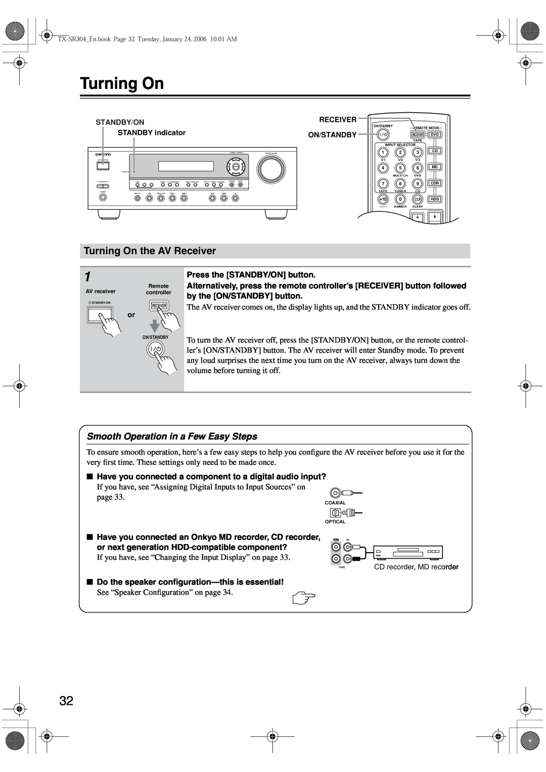 Onkyo TX-SR304E, TX-SR8440, TX-SR404 instruction manual Turning On the AV Receiver, Smooth Operation in a Few Easy Steps 
