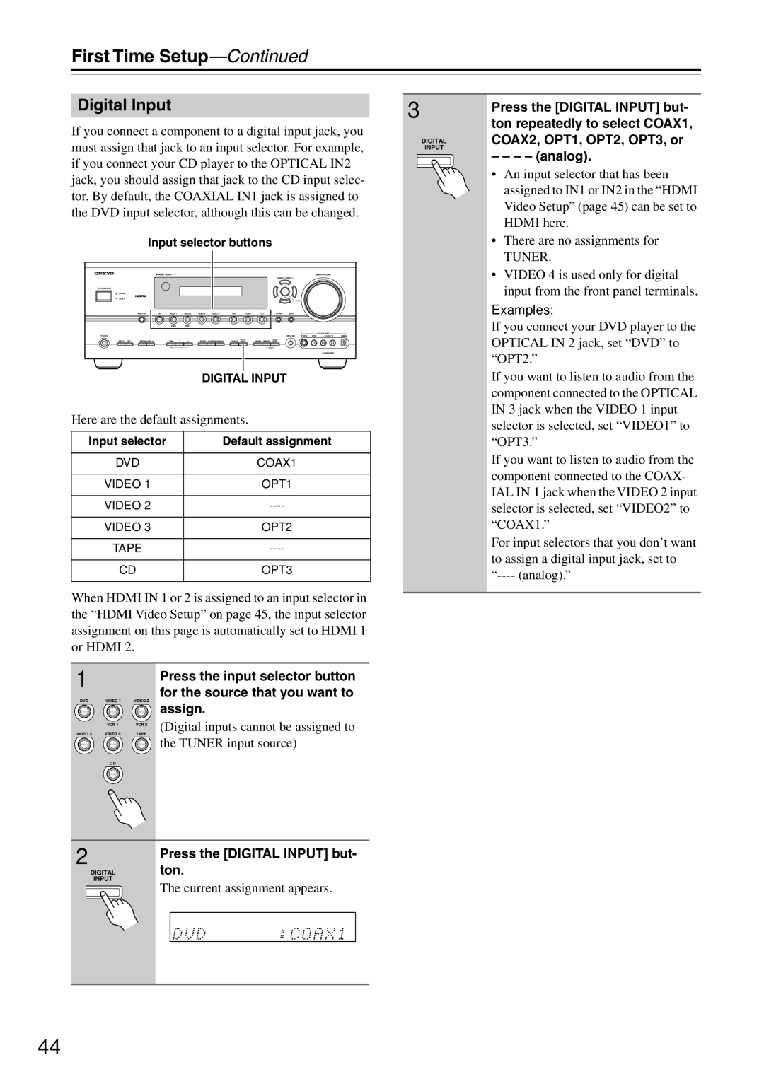 Onkyo TX-SR8467, TX-SR8460, TX-SR674E, TX-SR604E instruction manual Digital Input 