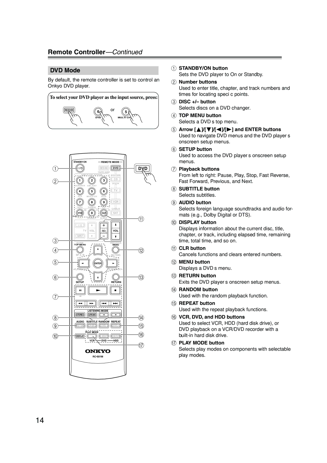 Onkyo TX-SR8550, SR575, TX-SR505E instruction manual DVD Mode 