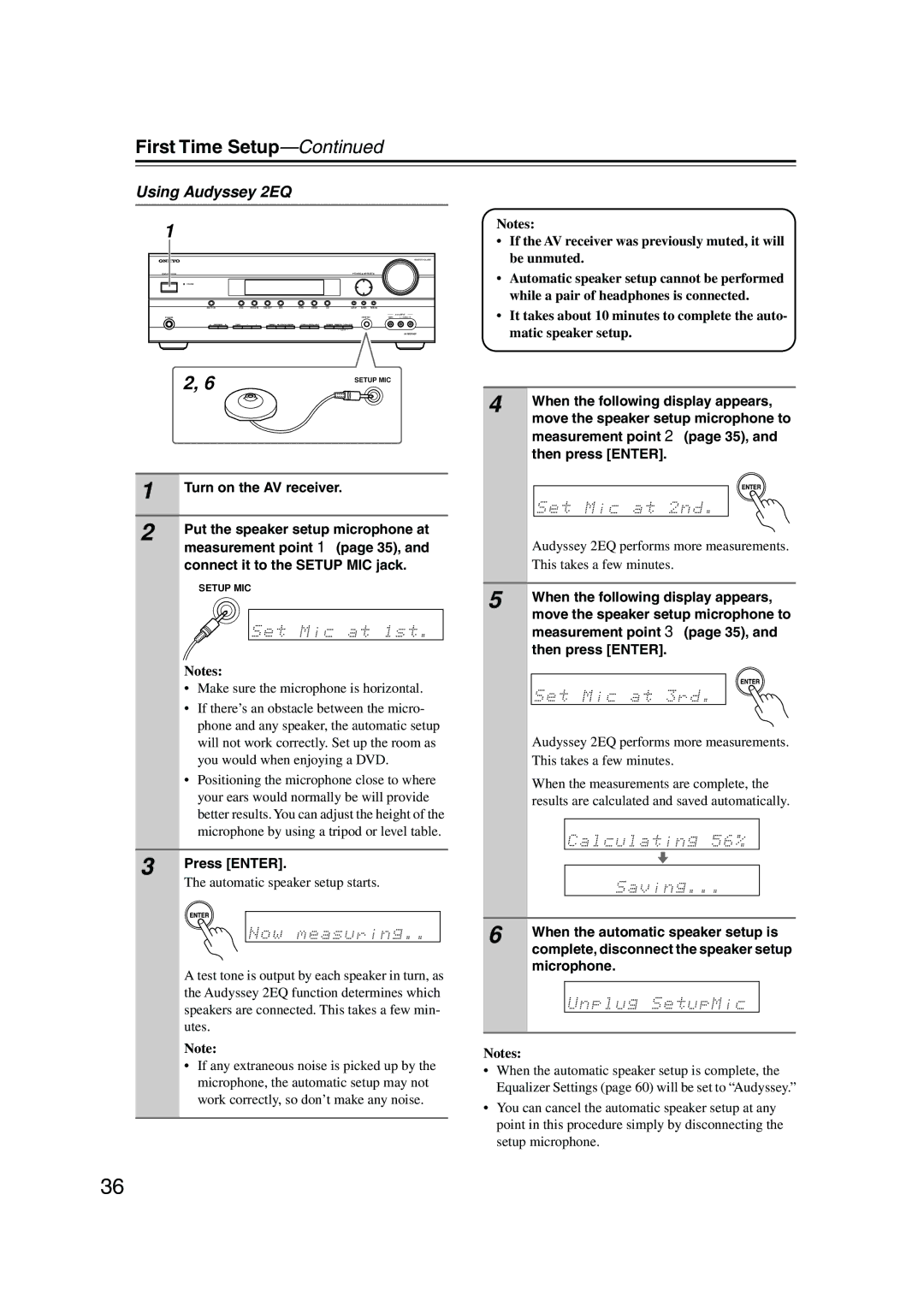 Onkyo TX-SR8550, SR575, TX-SR505E instruction manual First Time Setup, Using Audyssey 2EQ 