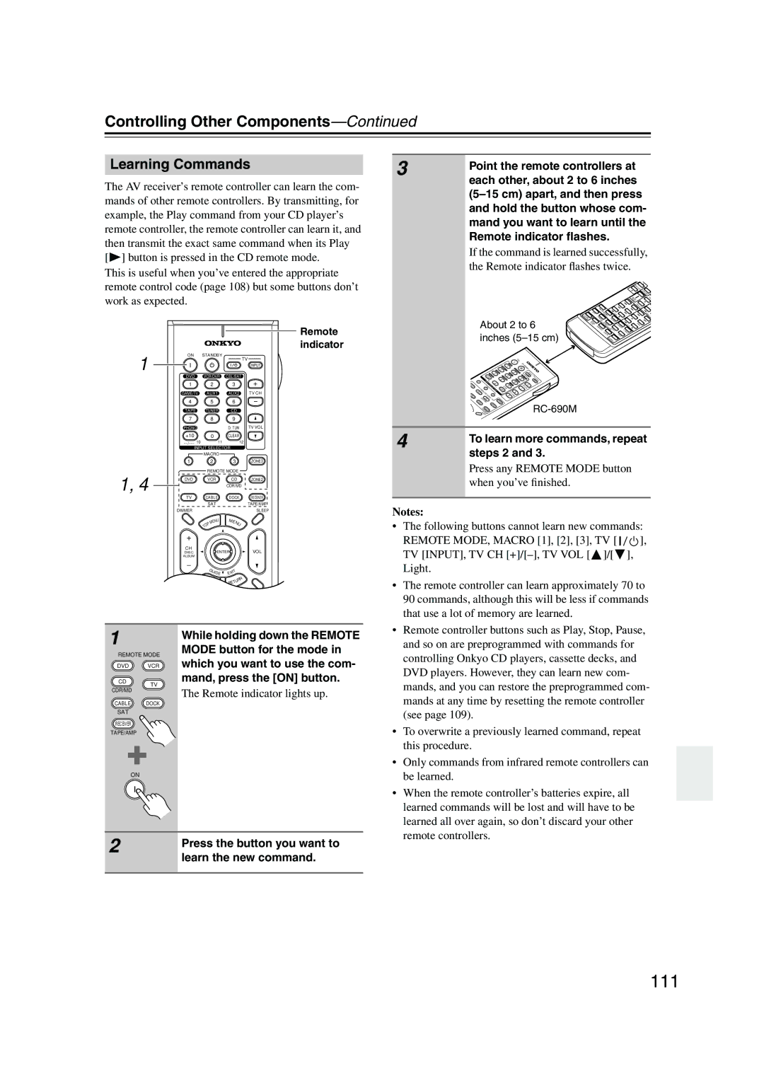 Onkyo TX-SR805, TX-SR875 instruction manual 111, Learning Commands 