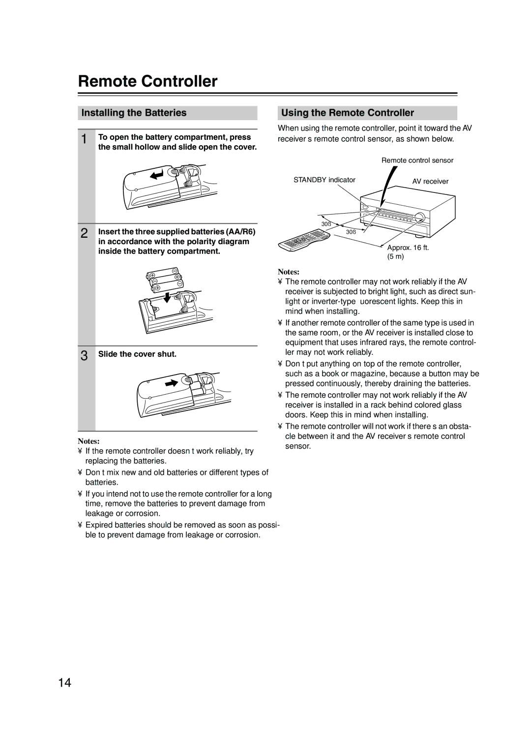 Onkyo TX-SR875, TX-SR805 instruction manual Installing the Batteries, Using the Remote Controller 