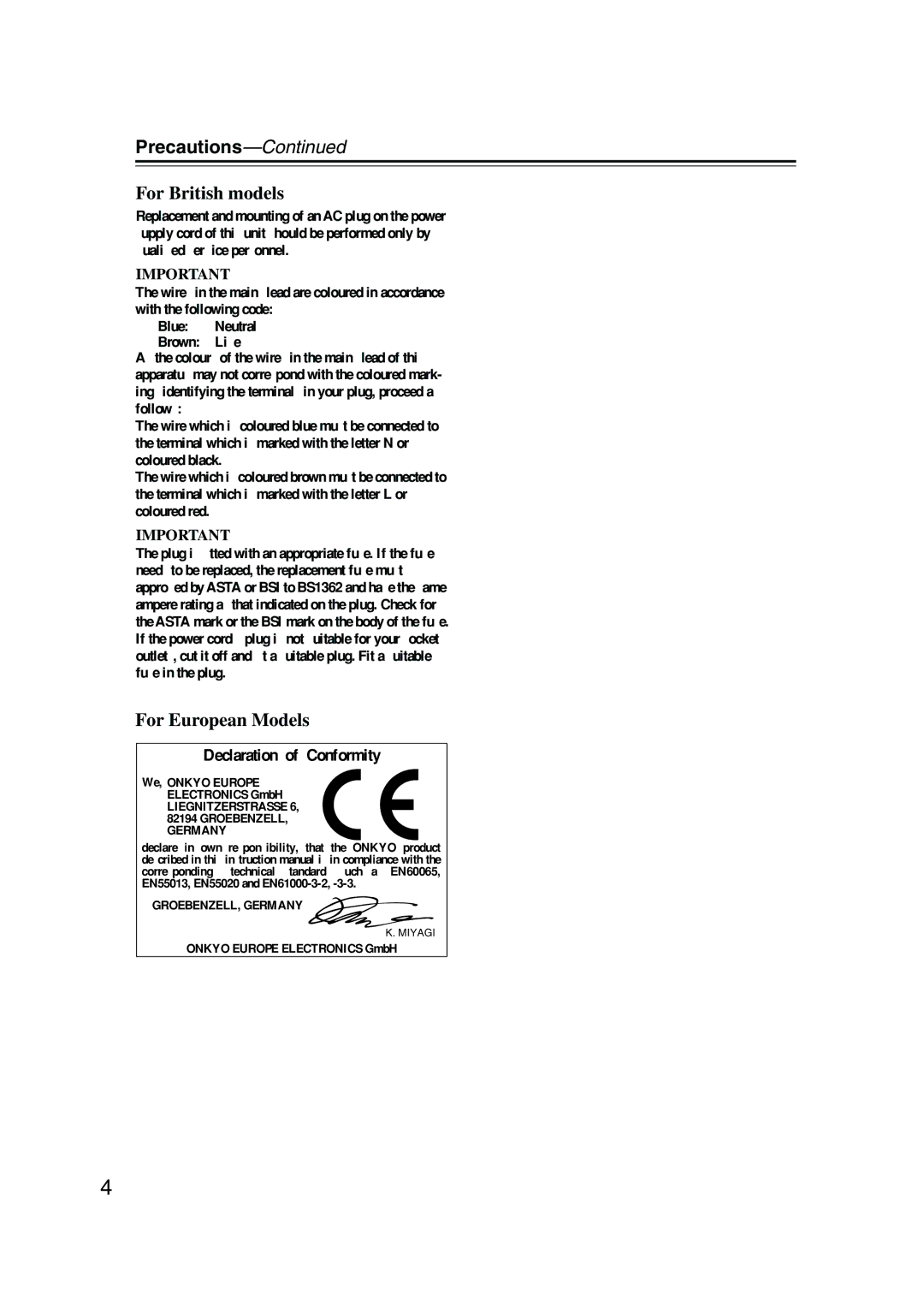 Onkyo TX-SR875, TX-SR805 instruction manual Precautions, For British models 