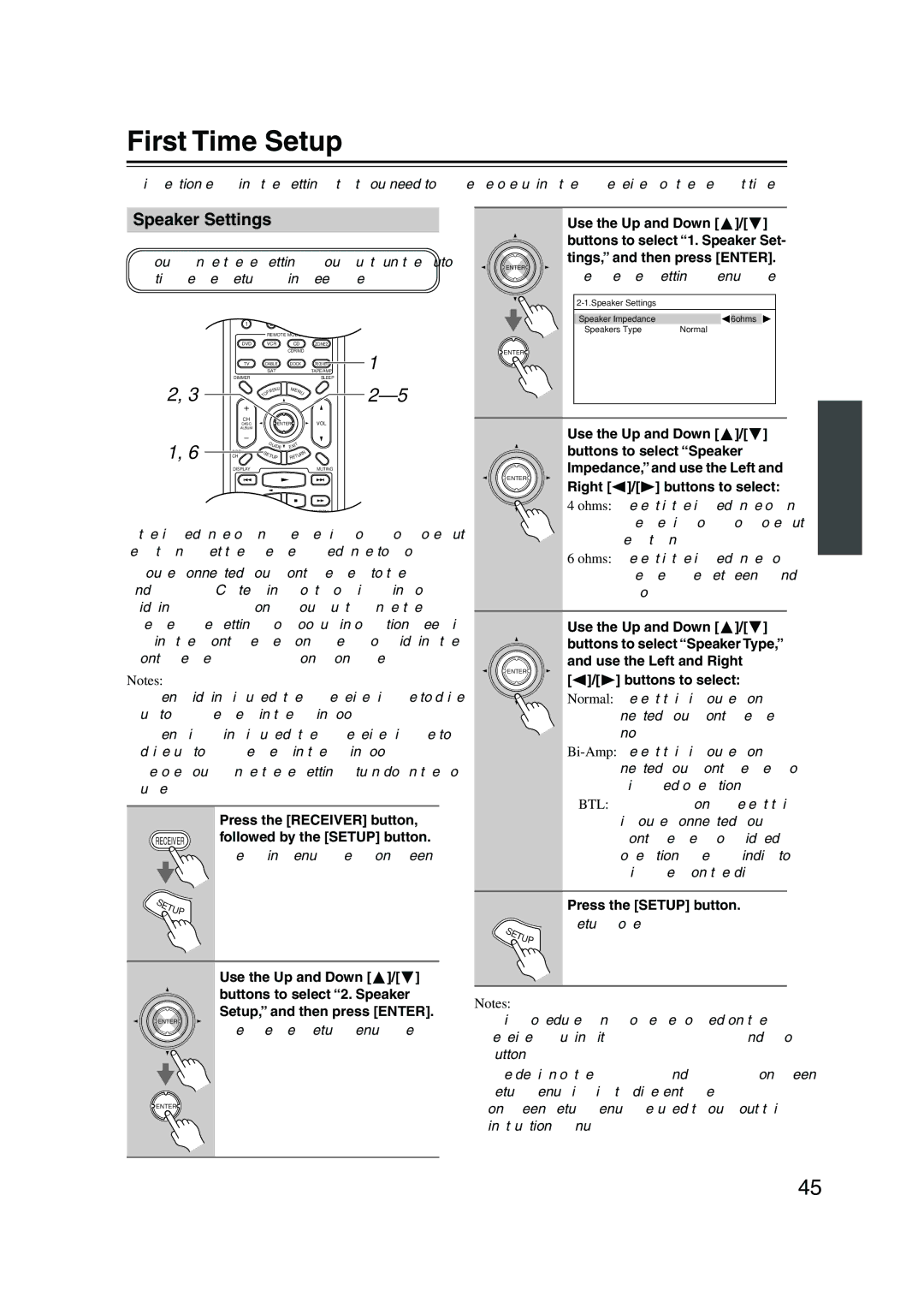 Onkyo TX-SR805, TX-SR875 instruction manual First Time Setup, Speaker Settings 