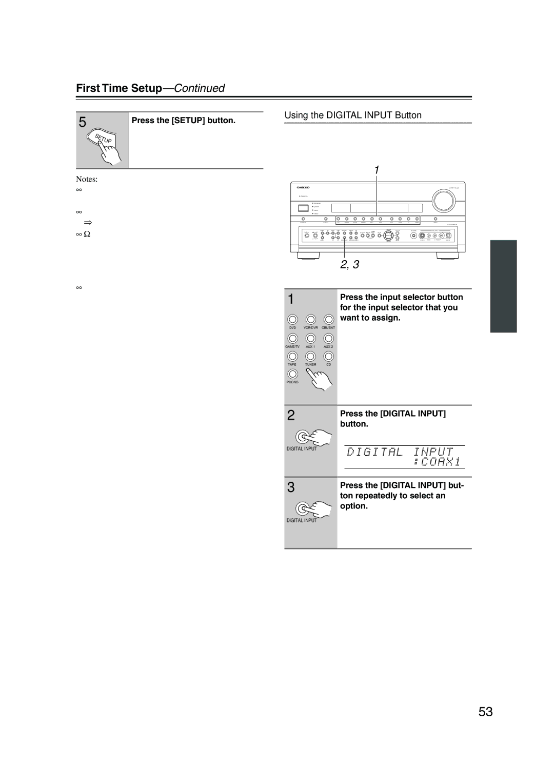 Onkyo TX-SR805, TX-SR875 instruction manual Using the Digital Input Button 